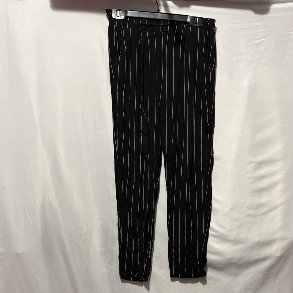 Elegant Black Striped Women's Wide Leg Pants